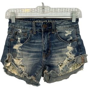American Eagle HI RISE FESTIVAL Distressed Shorts with Stretch - Size 00